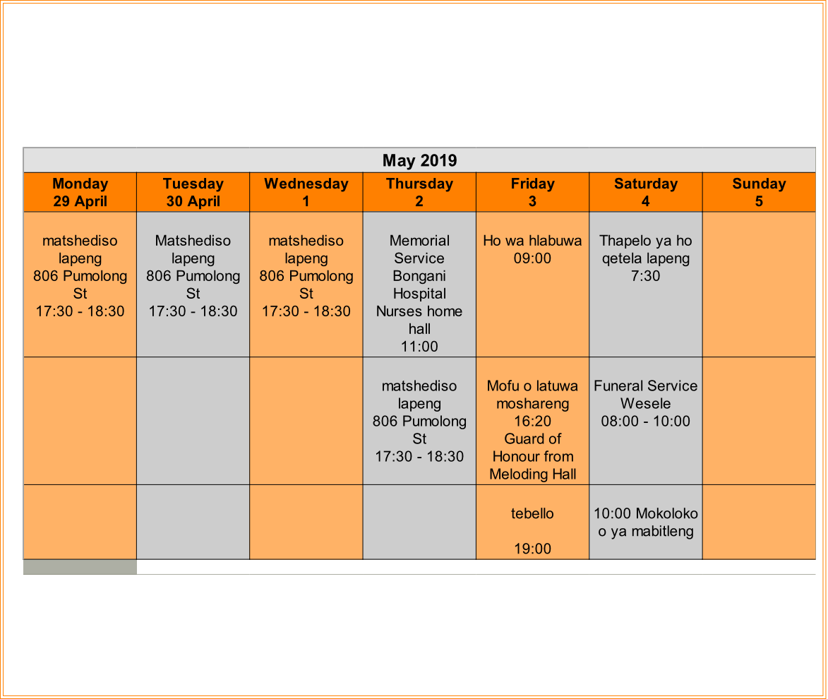 Programme details for the Funeral Service of 
Keabetswe Adolphus Thibile